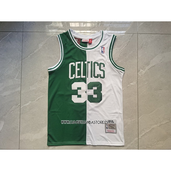 Larry Bird NO 33 Camiseta Boston Celtics Mitchell & Ness Split 1985-86 Blanco Verde